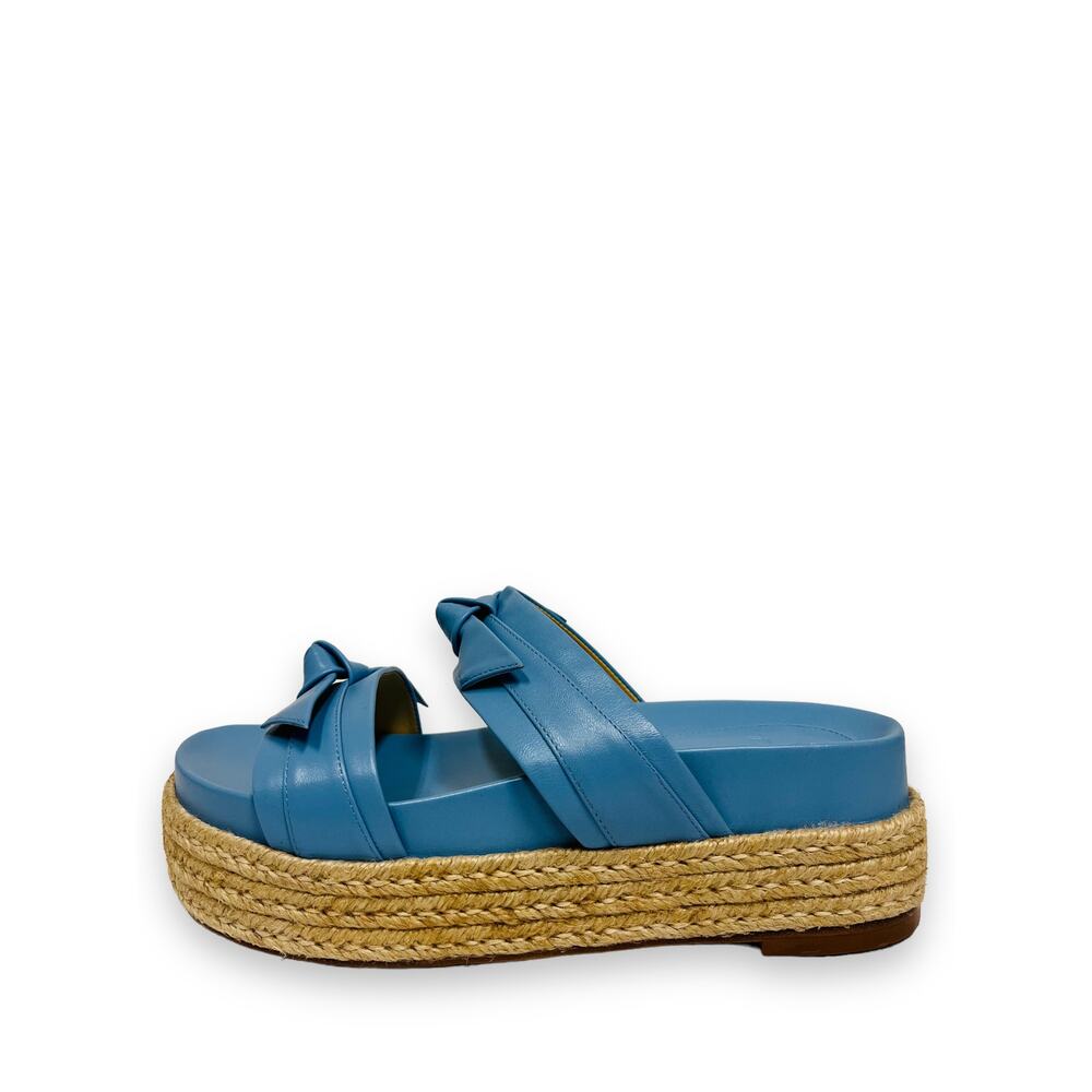ALEXANDRE BIRMAN Blue Leather Knotted Clarita Platform Espadrille Slide EU 36.5